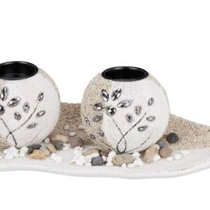 Teelichthalter Set Sand Grau - Weiß - Holzwerkstoff - Naturfaser - Wachs - 51 x 3 x 17 cm
