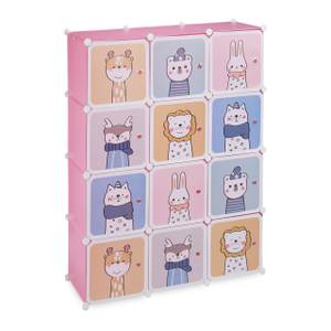 Armoire enfant modulable avec tringle Bleu - Rose foncé - Blanc - Métal - Matière plastique - 110 x 145 x 37 cm