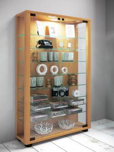 Holz Glas Stand Vitrine Lumo Mini Buche Dekor - Braun