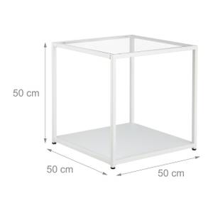 Beistelltisch Quader mit Glas Weiß - Holzwerkstoff - Glas - Metall - 50 x 50 x 50 cm