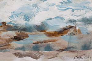 Tableau peint Sur la Côte d'Azur Beige - Bleu - Bois massif - Textile - 60 x 60 x 4 cm