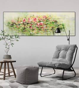 Tableau Water Lily Wishes Vert - Rouge - Bois massif - Textile - 150 x 50 x 4 cm