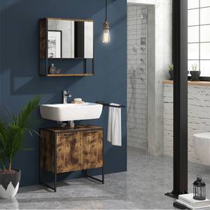 Meuble sous-lavabo Fyrk vieux bois/noir Noir - Imitation chêne rustique