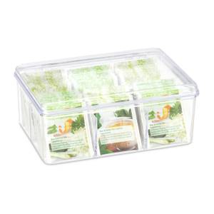 1 x Teebox transparent mit 6 Fächern Kunststoff - 22 x 9 x 15 cm