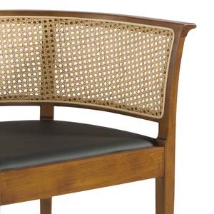 Chaise similicuir avec rotin et en noyer Noir - Cuir synthétique - Textile - 70 x 77 x 54 cm