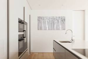 Acrylbild handgemalt Whispering Trees Grau - Massivholz - Textil - 140 x 70 x 4 cm