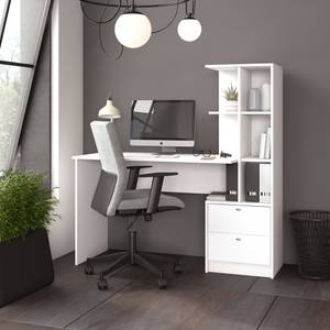 Schreibtisch „Denton“ Weiß Weiß - Holz teilmassiv - 136 x 138 x 55 cm