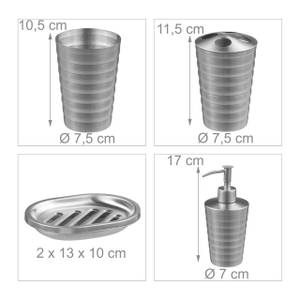 4-tlg. Badezimmer Set Edelstahl matt Silber - Metall - 7 x 17 x 7 cm