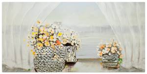 Tableau peint Le réveil du printemps Blanc - Bois massif - Textile - 120 x 60 x 4 cm