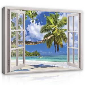 Leinwandbild Fenster Palmen Wohnzimmer 100 x 75 cm