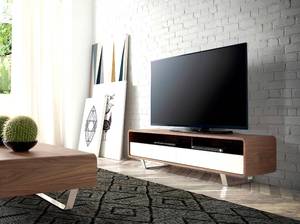 Meuble TV en bois et acier chromé Marron - Blanc - Bois manufacturé - Bois massif - Bois/Imitation - 150 x 40 x 40 cm