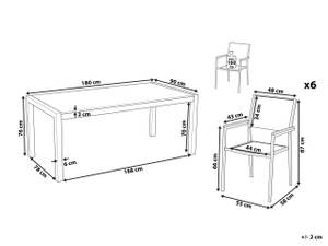 Gartenset GROSSETO 7-tlg Aluminium - Grau - Weiß - 180 x 87 x 90 cm - 6er Set - Stein - Gebürstet - Unbeschichtet - Anzahl Teile im Set: 7