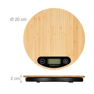 Digitale Küchenwaage aus Bambus Schwarz - Braun - Bambus - Kunststoff - 20 x 2 x 20 cm