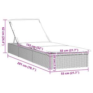 Sonnenliege 3000269-2 Grau - Metall - Kunststoff - Polyrattan - 201 x 62 x 55 cm