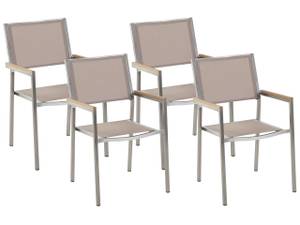 Esszimmerstuhl GROSSETO 4er Set Beige - Eiche Hell - Silber - 4er Set