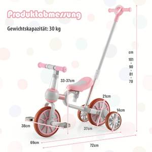 4 in 1 Kinder Dreirad + Laufrad Pink - Kunststoff - 72 x 101 x 37 cm