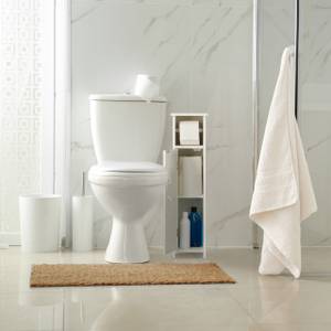 Stehender Toilettenpapierhalter in Weiß Weiß - Holzwerkstoff - Textil - 18 x 71 x 20 cm