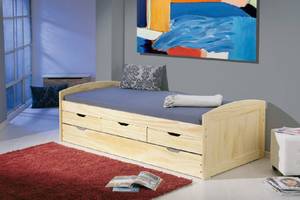 Bett mit zweitem Ausziehbett und Braun - Holz teilmassiv - 205 x 63 x 98 cm