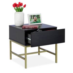 Nachttisch schwarz mit Schublade Schwarz - Gold - Holzwerkstoff - Metall - 50 x 50 x 50 cm