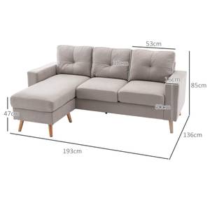 Ecksofa 833-850V01LG Grau - Textil - 136 x 85 x 193 cm