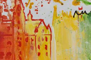 Bild gemalt Hanover Skyline Silhouette Grau - Massivholz - Textil - 120 x 60 x 4 cm