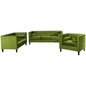 Jeronimo 3-Sitzer, 2-Sitzer und Sessel Grün - Textil - Holz teilmassiv - 215 x 80 x 85 cm