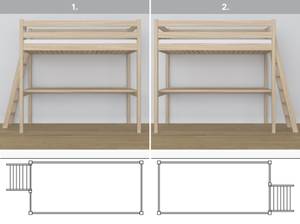 Hochbett N02 mit Schreibtisch Eiche Hell - 90 x 180 cm