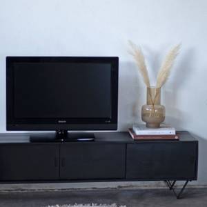 TV-Möbel Ubud Schwarz - Massivholz - 200 x 45 x 35 cm