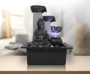 Led Zimmerbrunnen FoBuddha Grau - Kunststoff - 21 x 26 x 19 cm