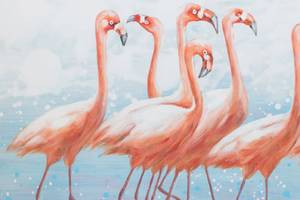 Acrylbild handgemalt Flamingoclique Blau - Pink - Massivholz - Textil - 120 x 60 x 4 cm