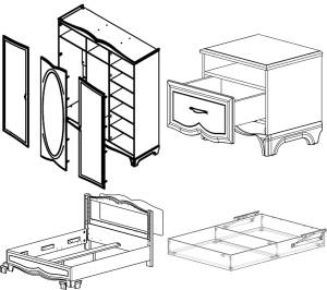 Schlafzimmer-Set TIFFANY 5-teilig Weiß - Holzwerkstoff - 182 x 220 x 207 cm