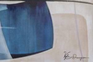 Tableau peint à la main Blue Interplay Bleu - Gris - Bois massif - Textile - 75 x 100 x 4 cm