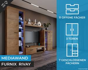 RIVAY Wohnwand 270 cm Lefkas mit LED Eiche Dunkel - Eiche Dunkel Dekor