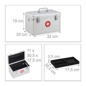 Erste Hilfe Koffer Aluminium Schwarz - Rot - Silber - Metall - Kunststoff - Textil - 32 x 19 x 20 cm