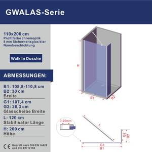 Walkin Dusche Duschwand mit Spritzschutz Breite: 110 cm