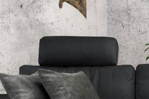 Ecksofa LOLA XL motor. Relaxfunktion Schwarz - Ecke davorstehend links - Longchair davorstehend links - Ottomane davorstehend links - Echtleder - Massivholz