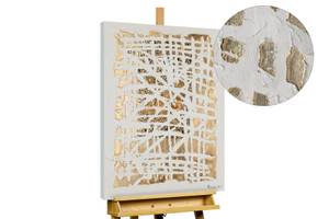 Acrylbild handgemalt Spinning the Web Gold - Weiß - Massivholz - Textil - 60 x 90 x 4 cm