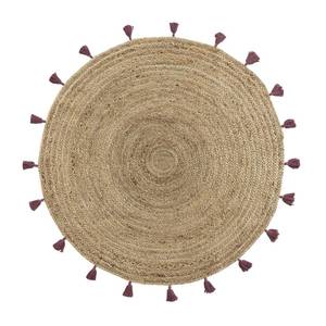 Tapis rond à pompons Shira Rouge - Fibres naturelles - 120 x 120 x 120 cm