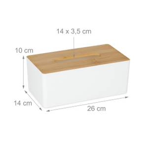 Weiße Tücherbox mit Bambusdeckel Braun - Weiß - Bambus - Kunststoff - 26 x 10 x 14 cm