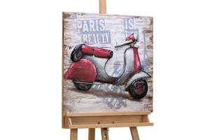 Holzbild When in Paris Rot - Silber - Metall - Holz teilmassiv - 60 x 60 x 5 cm