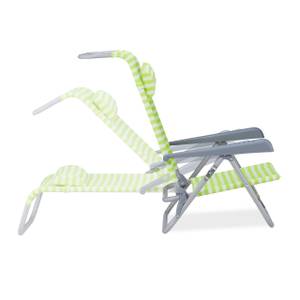 Chaise longue pliante avec repose-tête Vert - Argenté - Blanc - Métal - Matière plastique - Textile - 59 x 78 x 85 cm