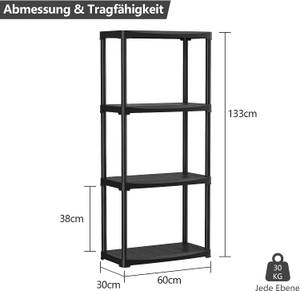 Lagerregal 4 Ebenen Schwarz - Kunststoff - 30 x 133 x 60 cm