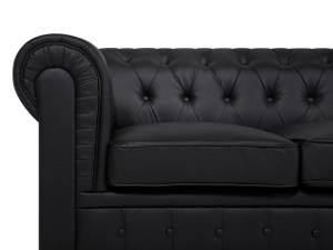 Ecksofa CHESTERFIELD Schwarz - Eiche Dunkel - 280 x 77 x 85 cm - Kunstleder