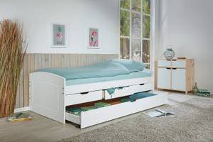 Bett mit Schubladen und zweitem unteren Weiß - Holz teilmassiv - 63 x 98 x 205 cm