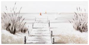 Tableau peint Careless Beach Day Gris - Bois massif - Textile - En partie en bois massif - 120 x 60 x 4 cm