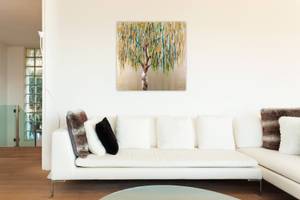 Bild gemalt Das Flüstern der Trauerweide Grün - Massivholz - Textil - 80 x 80 x 4 cm