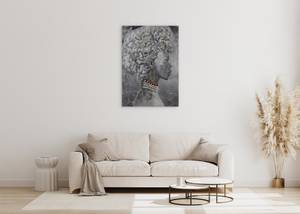 Tableau peint à la main Charming Beauty Gris - Bois massif - Textile - 70 x 100 x 4 cm