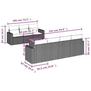 Gartensitzgruppe K2020(8-tlg) Schwarz - Massivholz - 69 x 62 x 55 cm