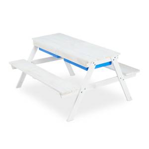 Weiße Kindersitzgruppe Holz mit Schirm Weiß - Holzwerkstoff - Kunststoff - Textil - 128 x 165 x 128 cm
