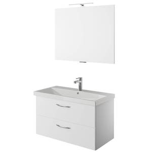 Badezimmer Set in weiß mit Beleuchtung Weiß - Holzwerkstoff - 90 x 200 x 44 cm